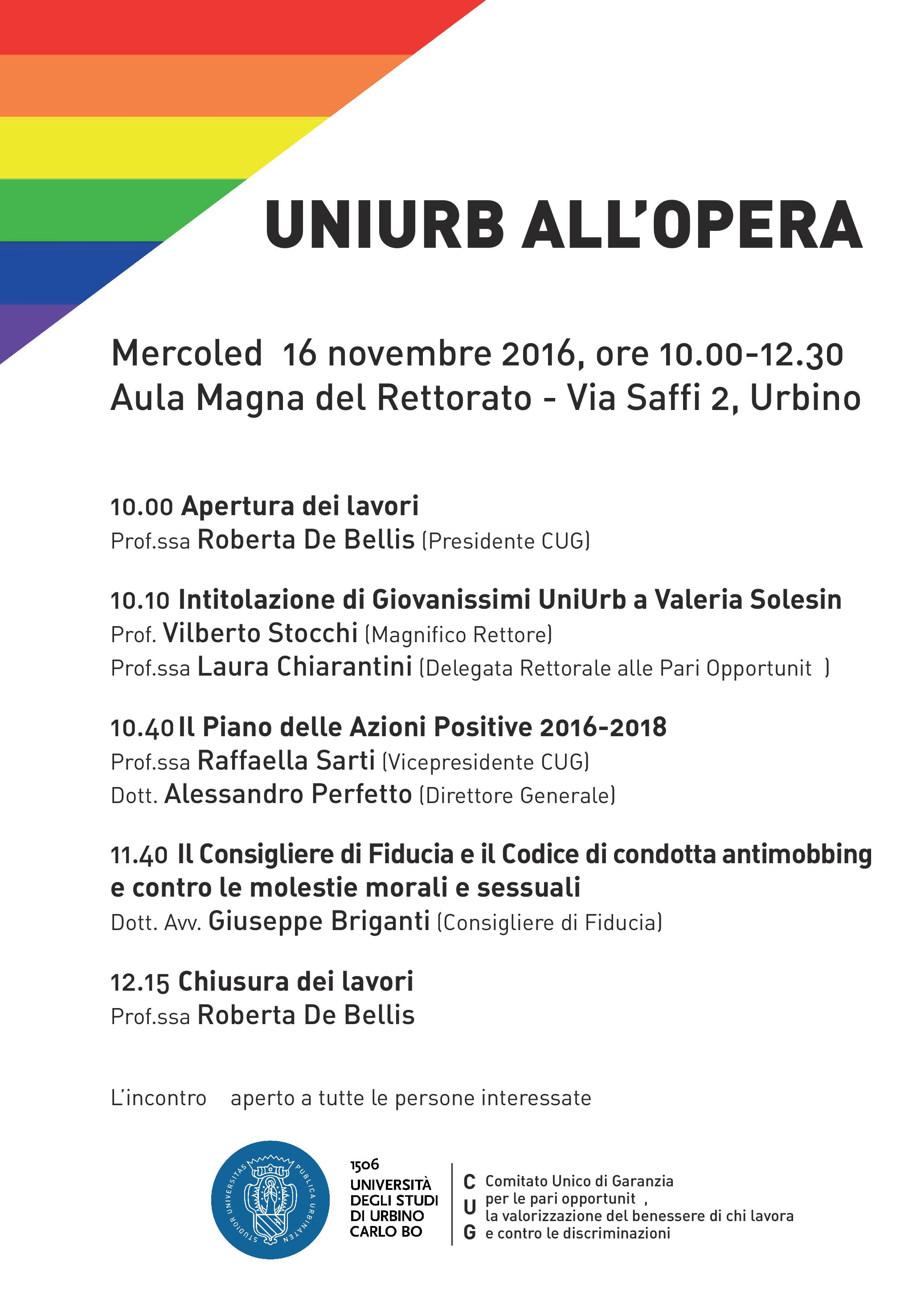 Il Codice di condotta e il Consigliere di Fiducia dell’Università di Urbino: presentazione 16/11/2016